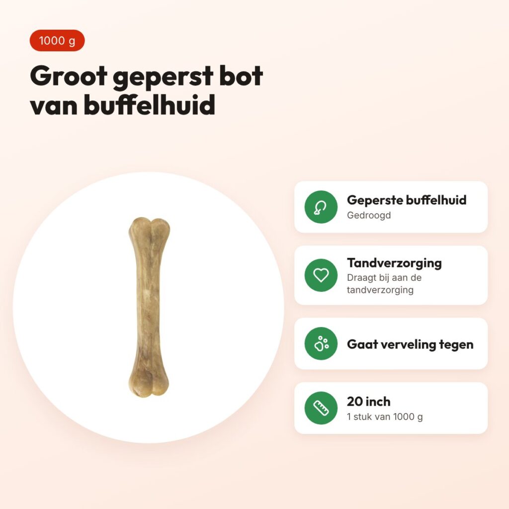 Petsnack geperst bot 20 inch 1000 g – buffelhuid, 1 stuk – voordelen