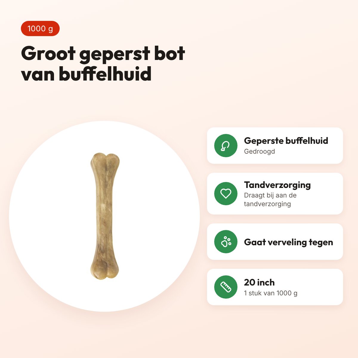 Petsnack geperst bot 20 inch 1000 g – buffelhuid, 1 stuk – voordelen