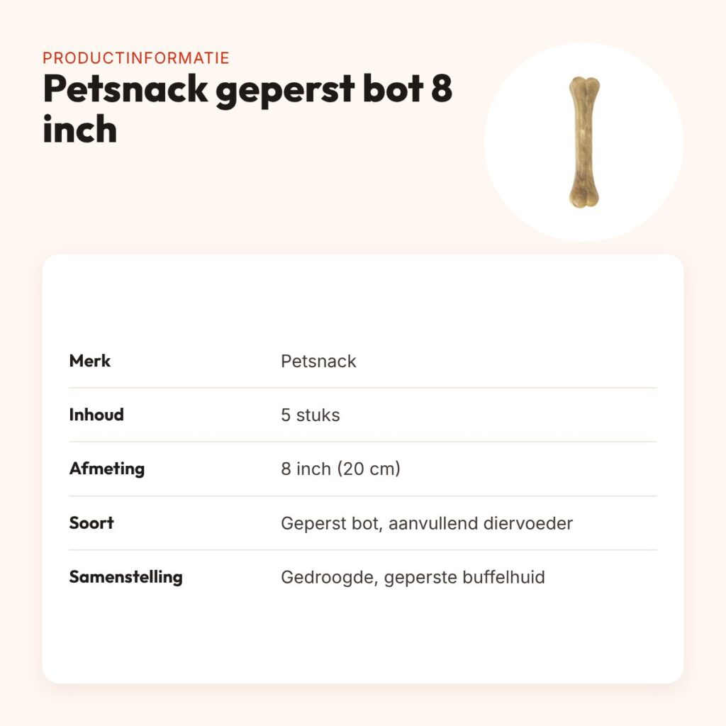 Petsnack geperst bot 8 inch (20 cm) – buffelhuid, 5 stuks – productinformatie