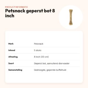 Petsnack geperst bot 8 inch (20 cm) – buffelhuid, 5 stuks – productinformatie