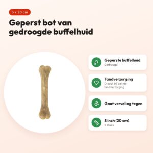 Petsnack geperst bot 8 inch (20 cm) – buffelhuid, 5 stuks – voordelen