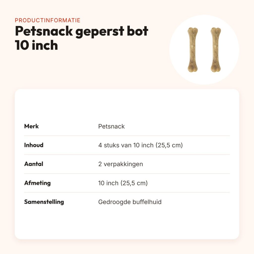 Petsnack geperst bot buffelhuid 10 inch (25,5 cm) – multipack 2 x 4 stuks – productinformatie