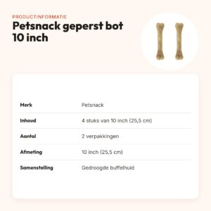 Petsnack geperst bot buffelhuid 10 inch (25,5 cm) – multipack 2 x 4 stuks – productinformatie