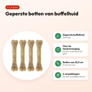 Petsnack geperst bot buffelhuid 10 inch (25,5 cm) – multipack 4 x 4 stuks – voordelen
