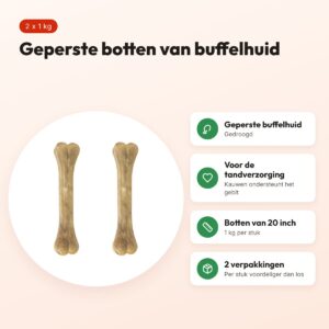 Petsnack geperst bot buffelhuid 20 inch 1 kg – multipack 2 stuks – voordelen