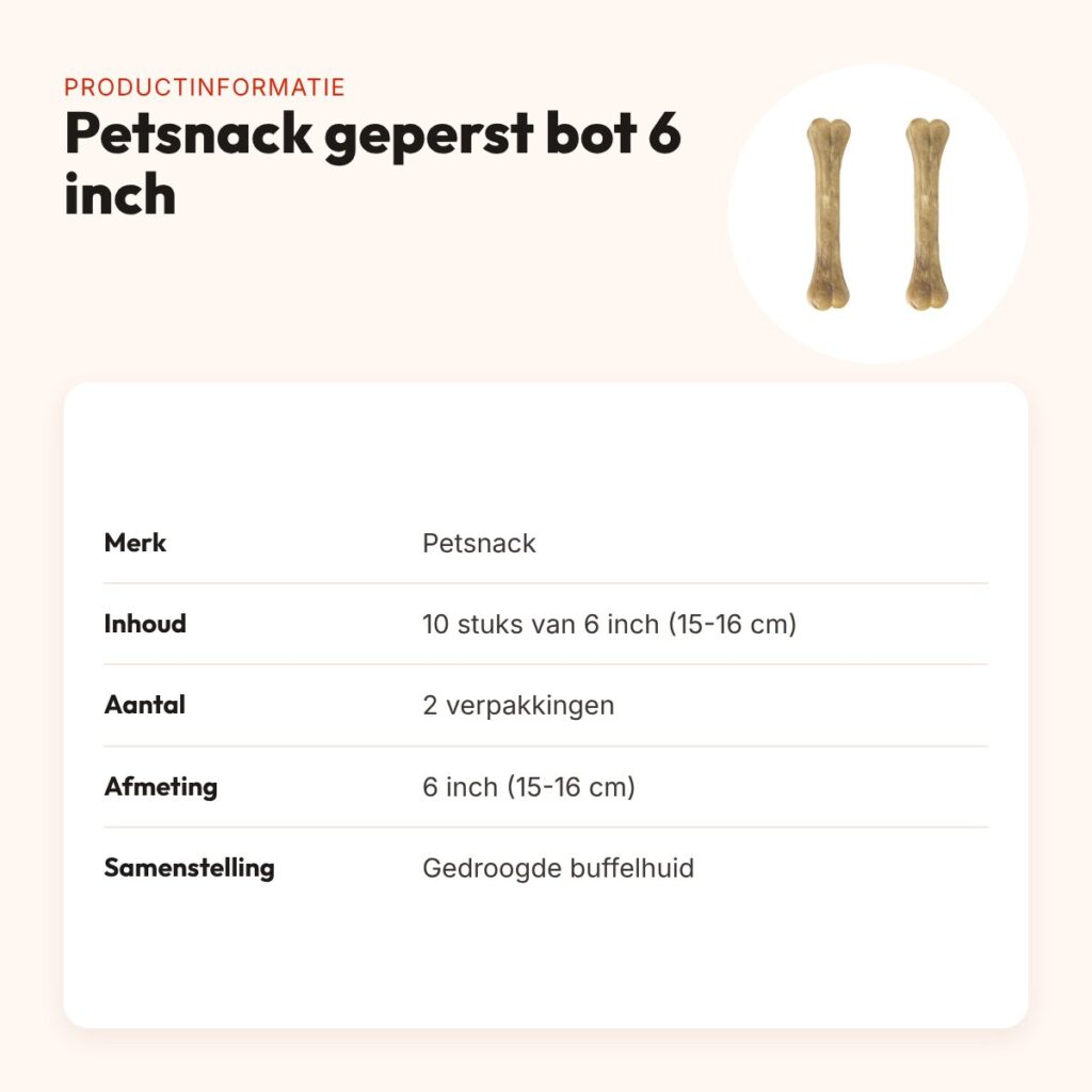 Petsnack geperst bot buffelhuid 6 inch (15-16 cm) – multipack 2 x 10 stuks – productinformatie