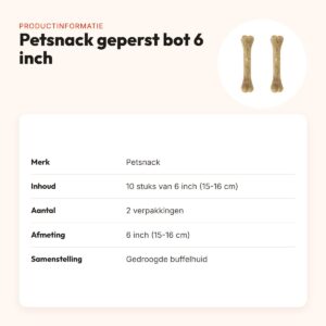 Petsnack geperst bot buffelhuid 6 inch (15-16 cm) – multipack 2 x 10 stuks – productinformatie