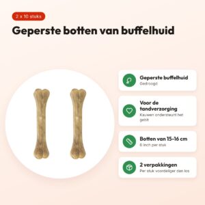 Petsnack geperst bot buffelhuid 6 inch (15-16 cm) – multipack 2 x 10 stuks – voordelen