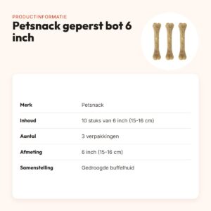 Petsnack geperst bot buffelhuid 6 inch (15-16 cm) – multipack 3 x 10 stuks – productinformatie