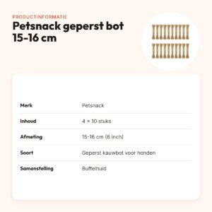 Petsnack geperst bot buffelhuid 6 inch (15-16 cm) – multipack 4 x 10 stuks – productinformatie