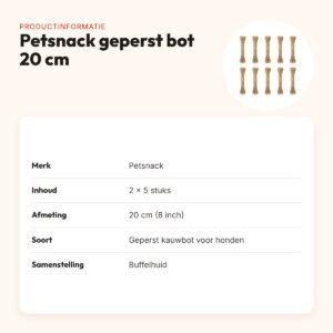 Petsnack geperst bot buffelhuid 8 inch (20 cm) – multipack 2 x 5 stuks – productinformatie