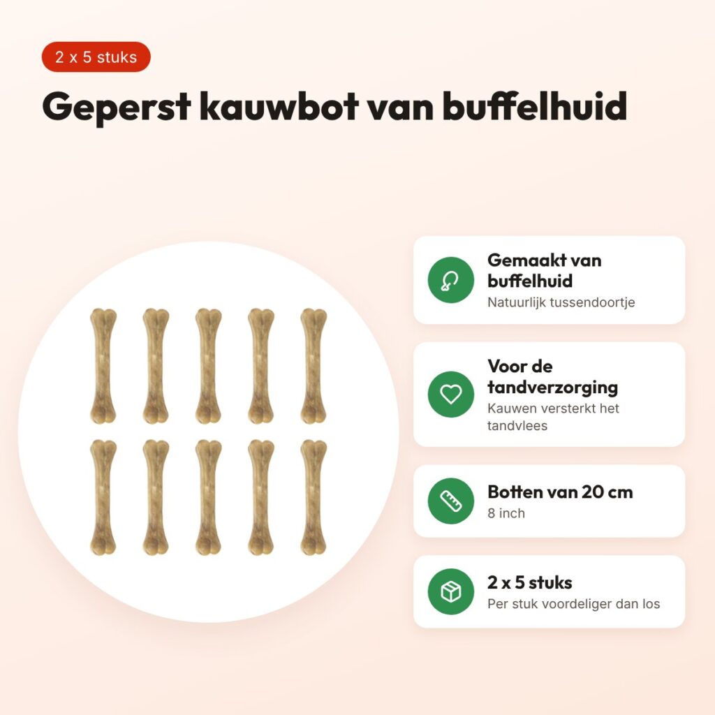 Petsnack geperst bot buffelhuid 8 inch (20 cm) – multipack 2 x 5 stuks – voordelen