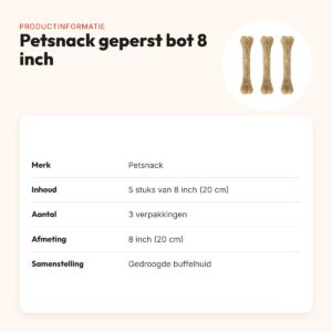 Petsnack geperst bot buffelhuid 8 inch (20 cm) – multipack 3 x 5 stuks – productinformatie