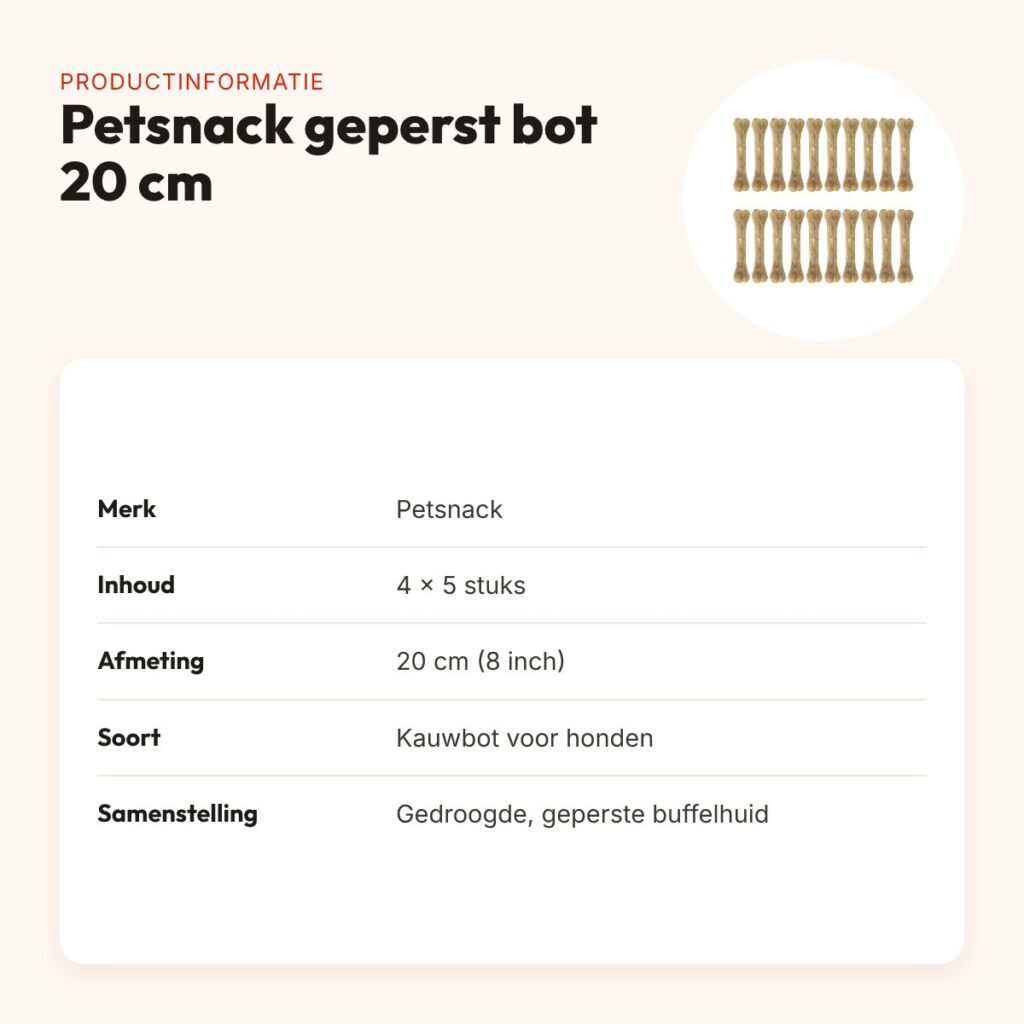 Petsnack geperst bot buffelhuid 8 inch (20 cm) – multipack 4 x 5 stuks – productinformatie