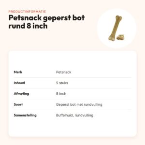 Petsnack geperst bot gevuld met rund 8 inch – buffelhuid, 5 stuks – productinformatie