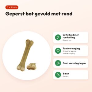 Petsnack geperst bot gevuld met rund 8 inch – buffelhuid, 5 stuks – voordelen