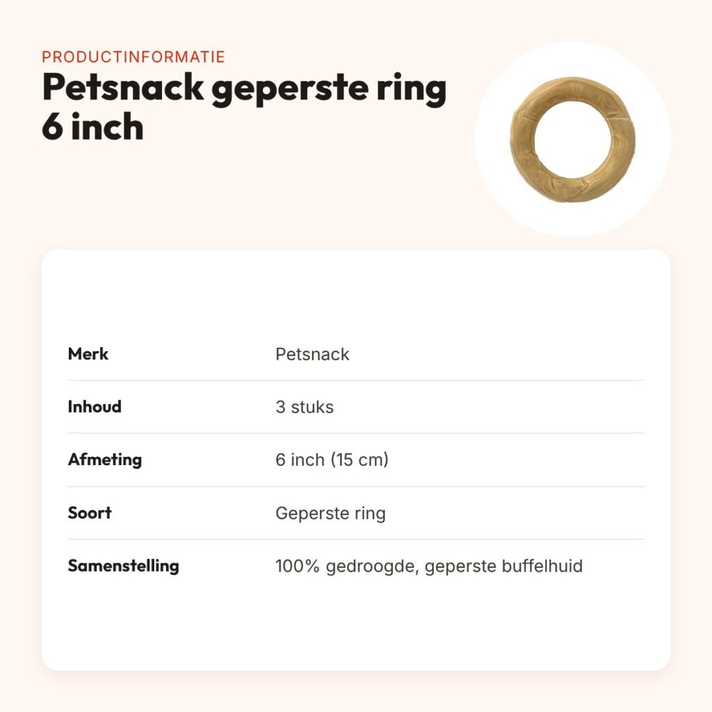 Petsnack geperste ring 6 inch (15 cm) – buffelhuid, 3 stuks – productinformatie