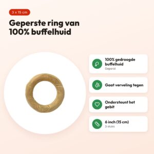 Petsnack geperste ring 6 inch (15 cm) – buffelhuid, 3 stuks – voordelen