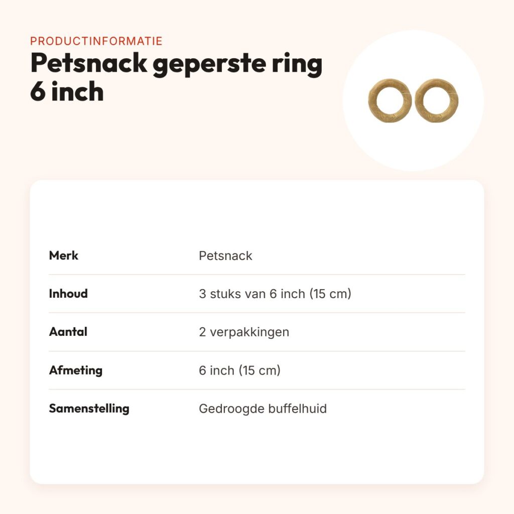Petsnack geperste ring buffelhuid 6 inch (15 cm) – multipack 2 x 3 stuks – productinformatie