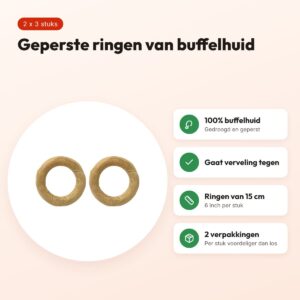 Petsnack geperste ring buffelhuid 6 inch (15 cm) – multipack 2 x 3 stuks – voordelen