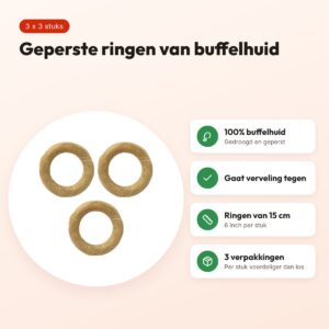 Petsnack geperste ring buffelhuid 6 inch (15 cm) – multipack 3 x 3 stuks – voordelen