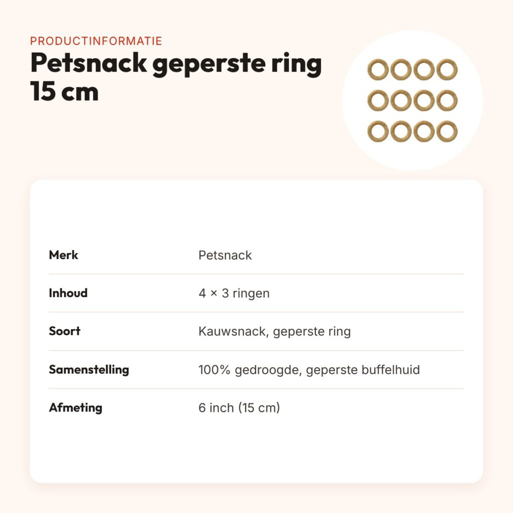 Petsnack geperste ring buffelhuid 6 inch (15 cm) – multipack 4 x 3 stuks – productinformatie