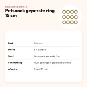 Petsnack geperste ring buffelhuid 6 inch (15 cm) – multipack 4 x 3 stuks – productinformatie