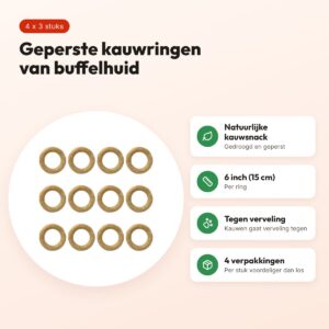 Petsnack geperste ring buffelhuid 6 inch (15 cm) – multipack 4 x 3 stuks – voordelen
