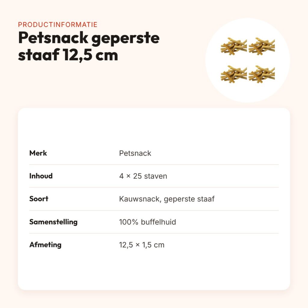 Petsnack geperste staaf 5 inch (12,5 cm) – multipack 4 x 25 stuks – productinformatie