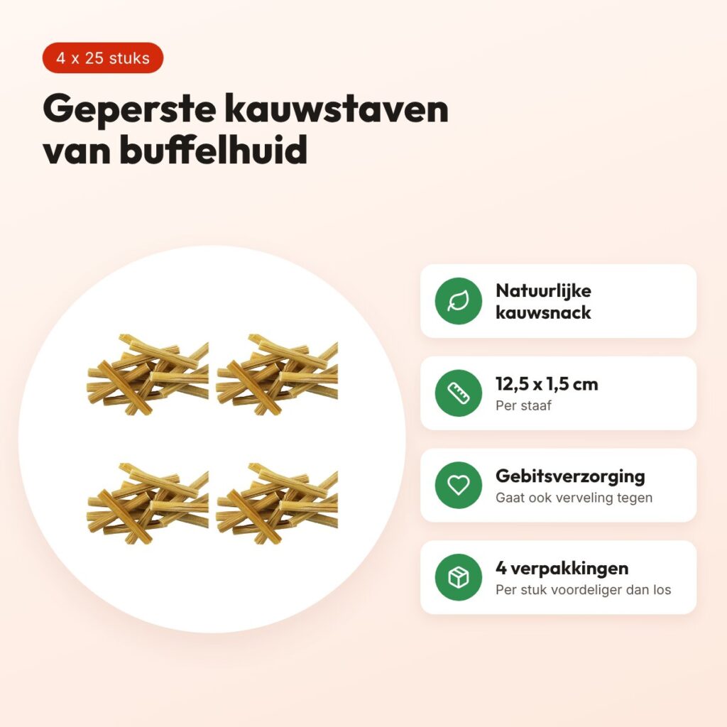 Petsnack geperste staaf 5 inch (12,5 cm) – multipack 4 x 25 stuks – voordelen