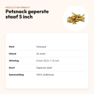 Petsnack geperste staaf 5 inch (12,5 x 1,5 cm) – buffelhuid, 25 stuks – productinformatie