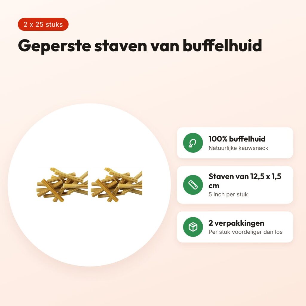 Petsnack geperste staaf buffelhuid 5 inch 12,5 cm – multipack 2 x 25 stuks – voordelen