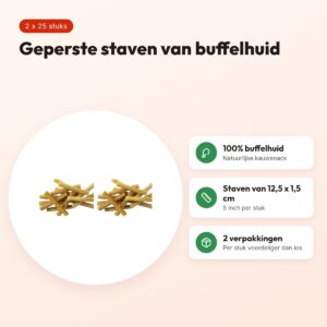 Petsnack geperste staaf buffelhuid 5 inch 12,5 cm – multipack 2 x 25 stuks – voordelen