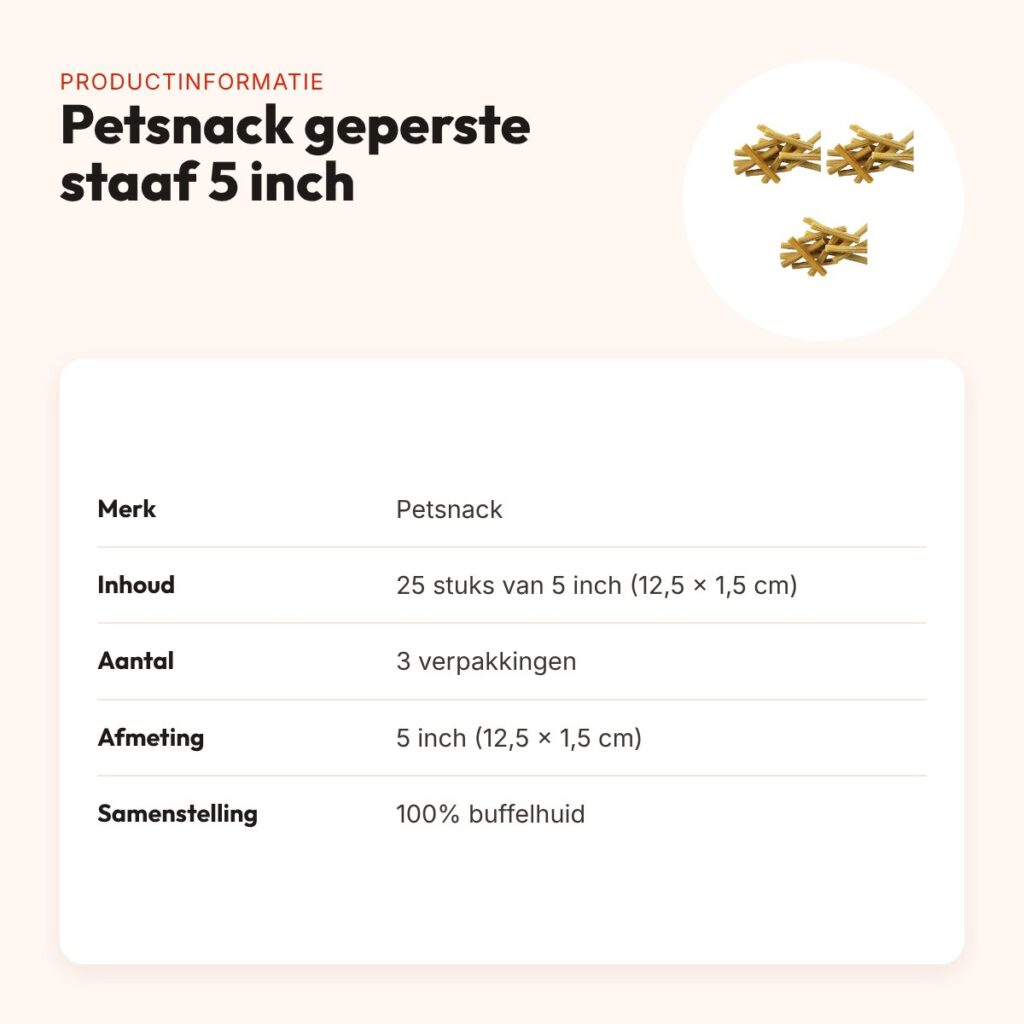 Petsnack geperste staaf buffelhuid 5 inch 12,5 cm – multipack 3 x 25 stuks – productinformatie