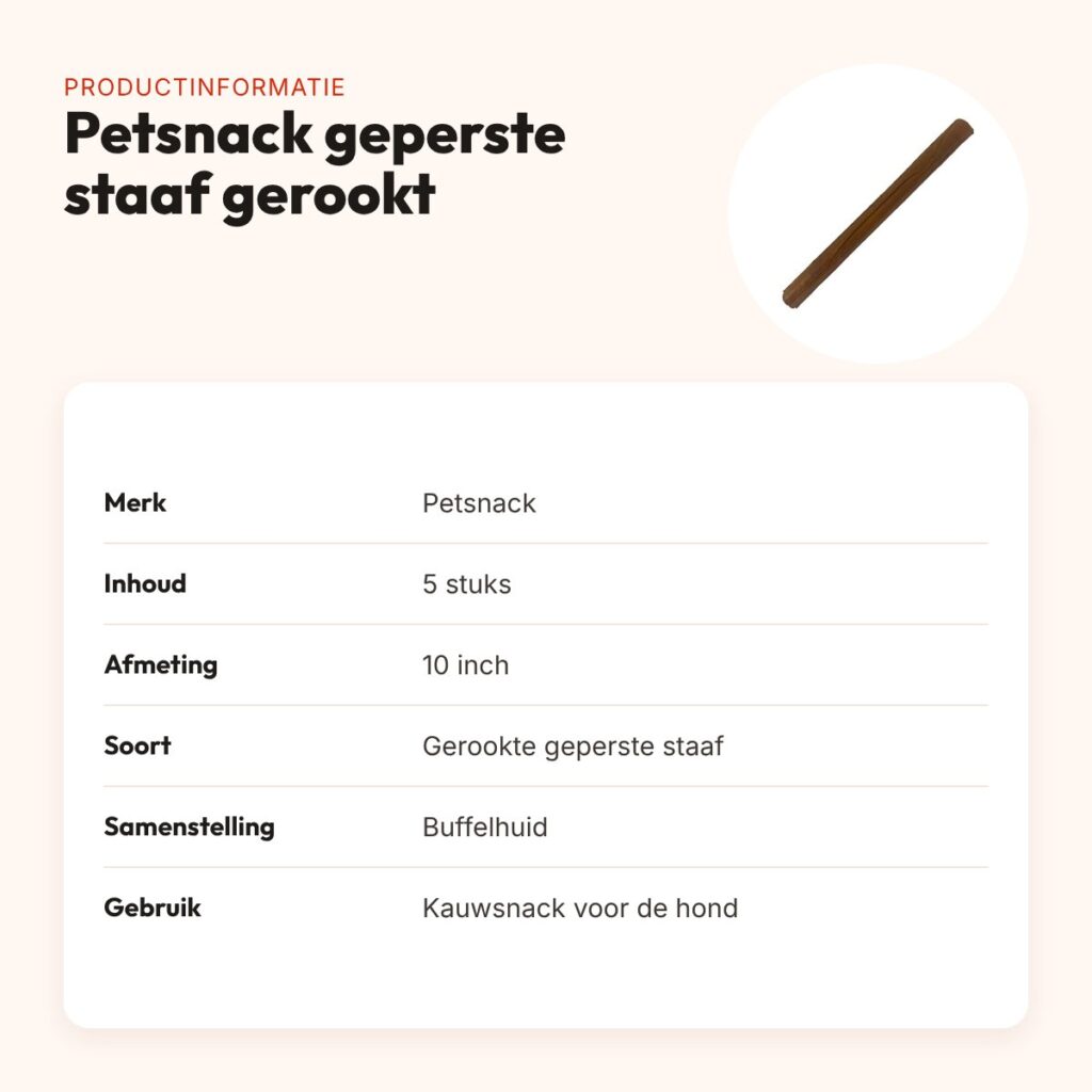 Petsnack geperste staaf gerookt 10 inch – buffelhuid, 5 stuks – productinformatie
