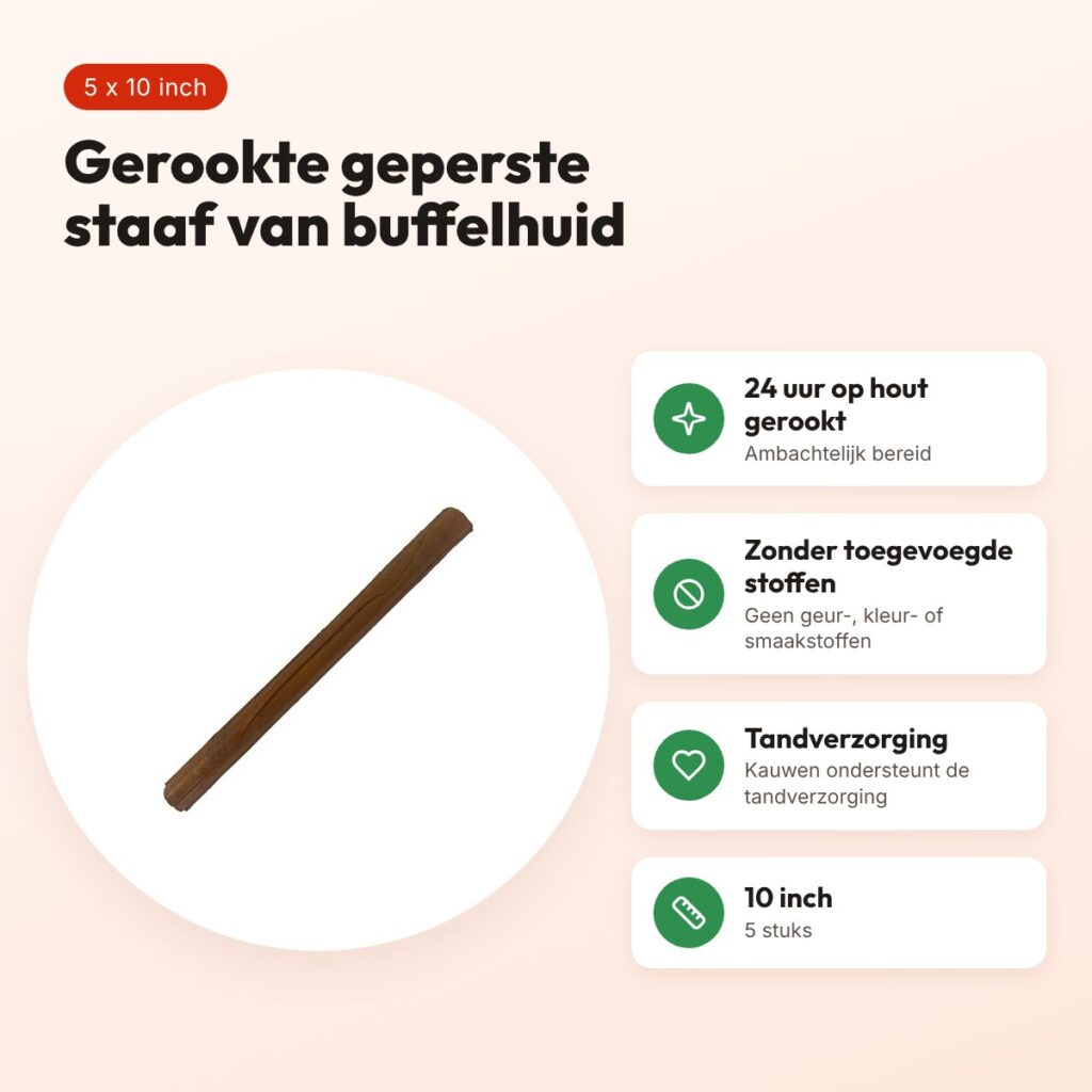 Petsnack geperste staaf gerookt 10 inch – buffelhuid, 5 stuks – voordelen