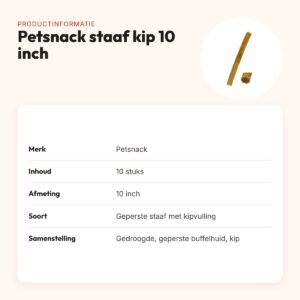 Petsnack geperste staaf met kip 10 inch – buffelhuid, 10 stuks – productinformatie