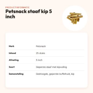 Petsnack geperste staaf met kip 5 inch – buffelhuid, 25 stuks – productinformatie