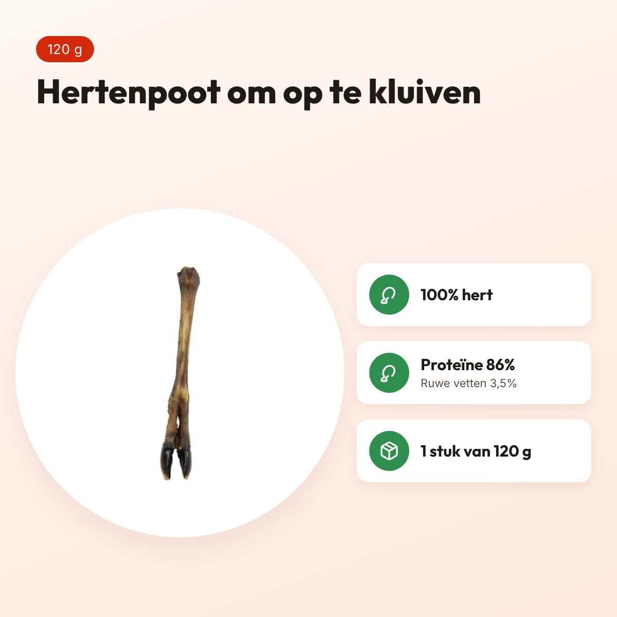 Petsnack hertenpoot 1 stuk 120 g – kluifsnack voor honden – voordelen
