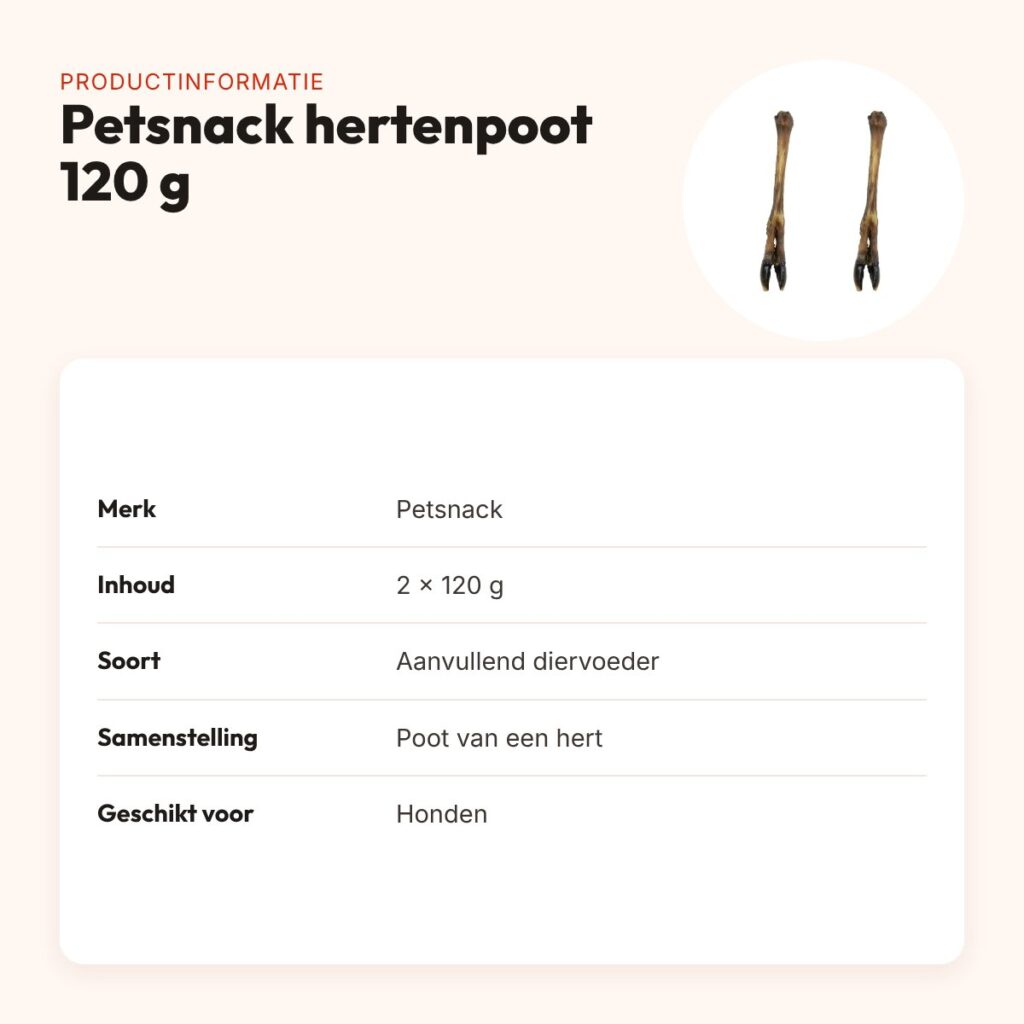 Petsnack hertenpoot hondensnack 120 g – multipack 2 stuks – productinformatie