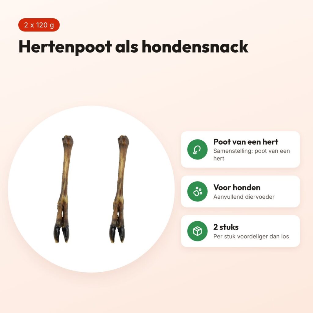 Petsnack hertenpoot hondensnack 120 g – multipack 2 stuks – voordelen