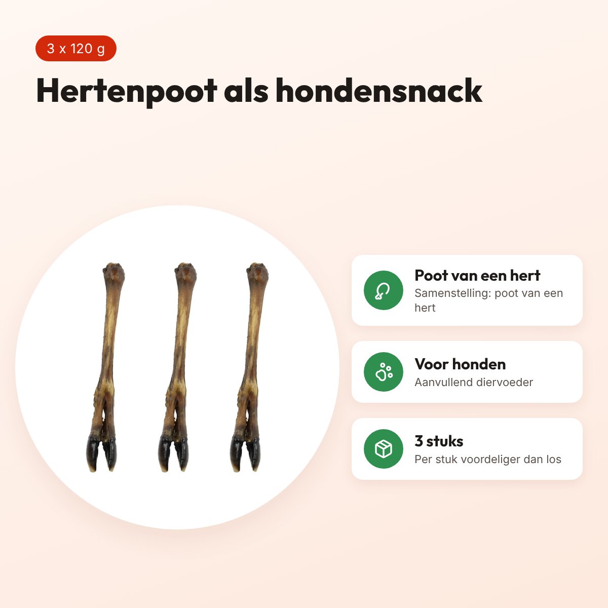 Petsnack hertenpoot hondensnack 120 g – multipack 3 stuks – voordelen