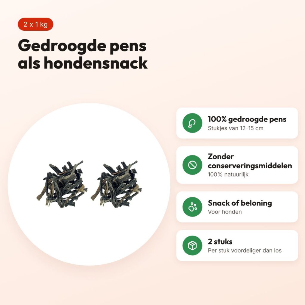 Petsnack hondensnack gedroogde pens 12-15 cm 1 kg – multipack 2 stuks – voordelen