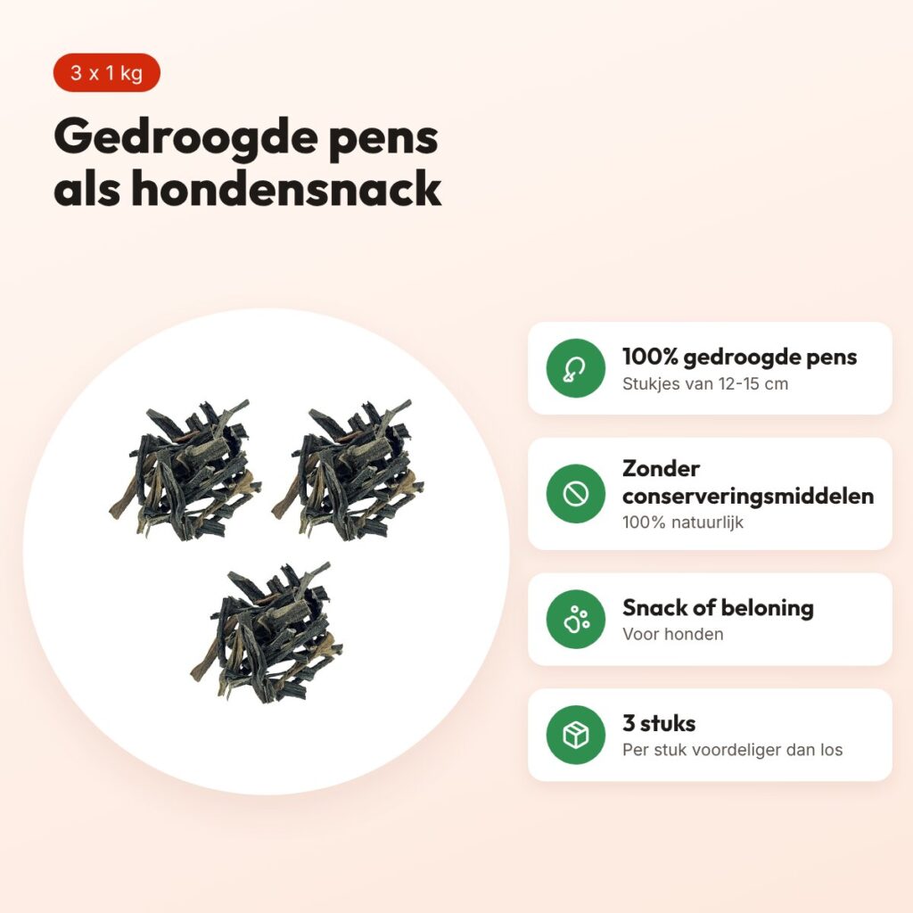 Petsnack hondensnack gedroogde pens 12-15 cm 1 kg – multipack 3 stuks – voordelen