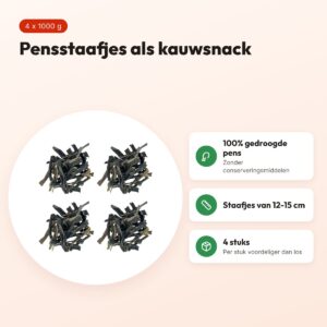 Petsnack hondensnack gedroogde pens 12-15 cm 1000 g – multipack 4 stuks – voordelen