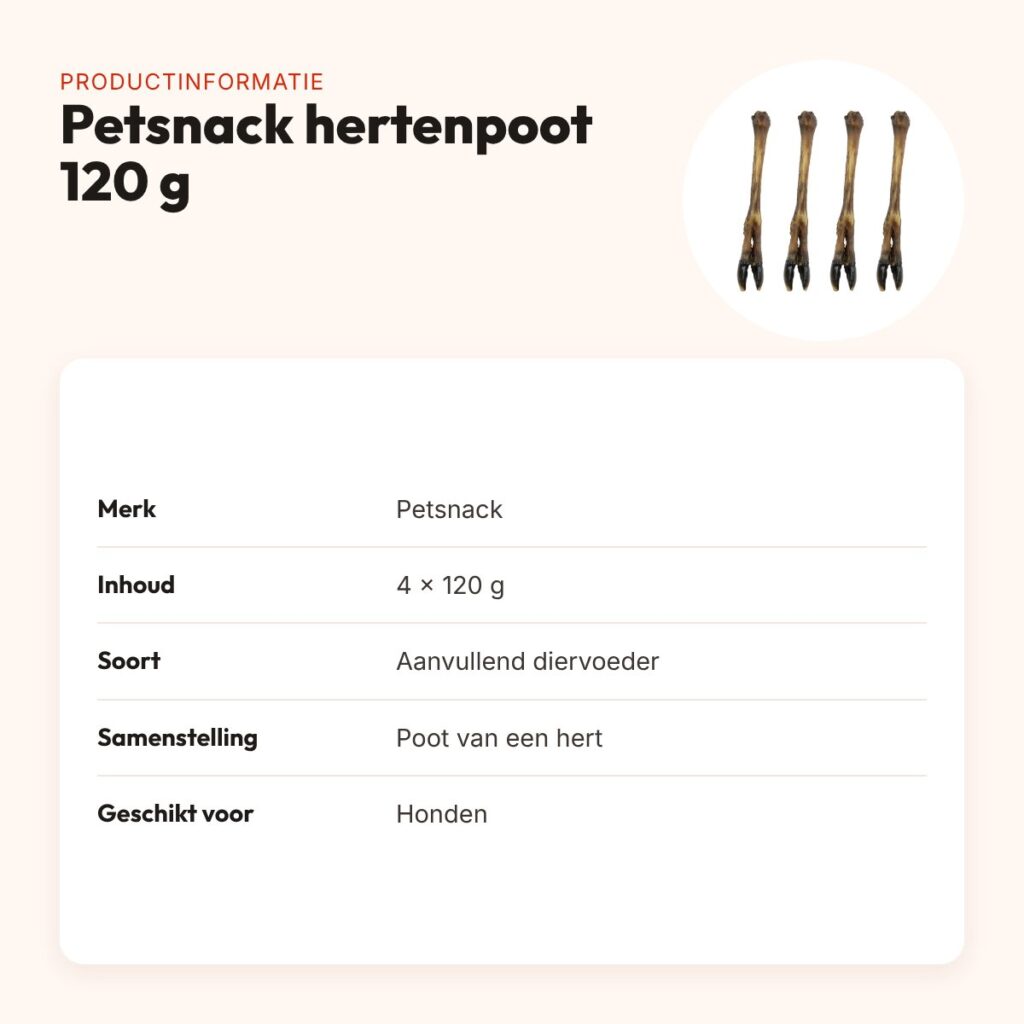 Petsnack hondensnack hertenpoot 120 g – multipack 4 stuks – productinformatie