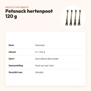 Petsnack hondensnack hertenpoot 120 g – multipack 4 stuks – productinformatie
