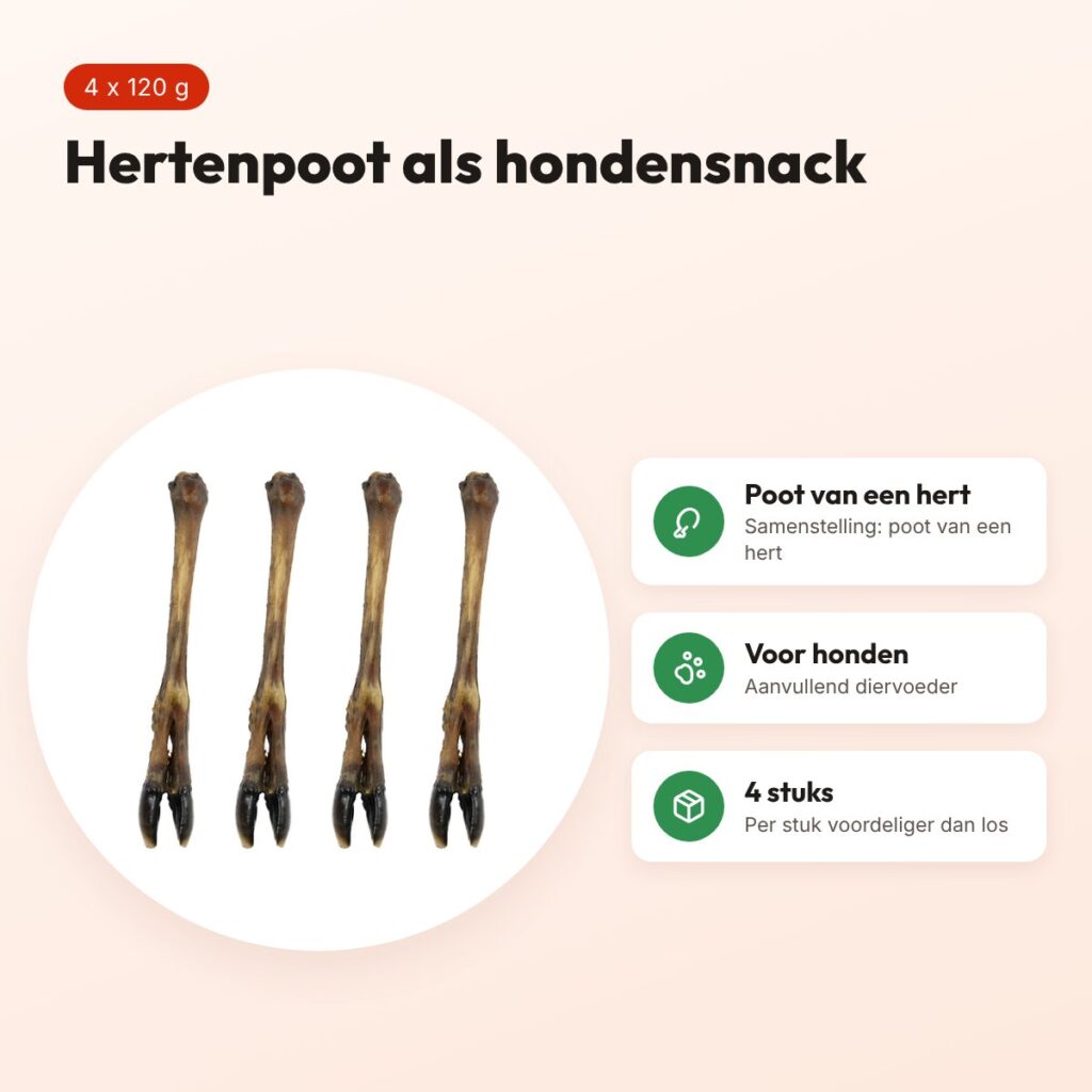 Petsnack hondensnack hertenpoot 120 g – multipack 4 stuks – voordelen