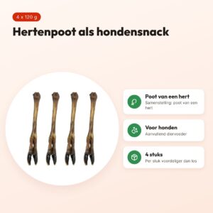 Petsnack hondensnack hertenpoot 120 g – multipack 4 stuks – voordelen