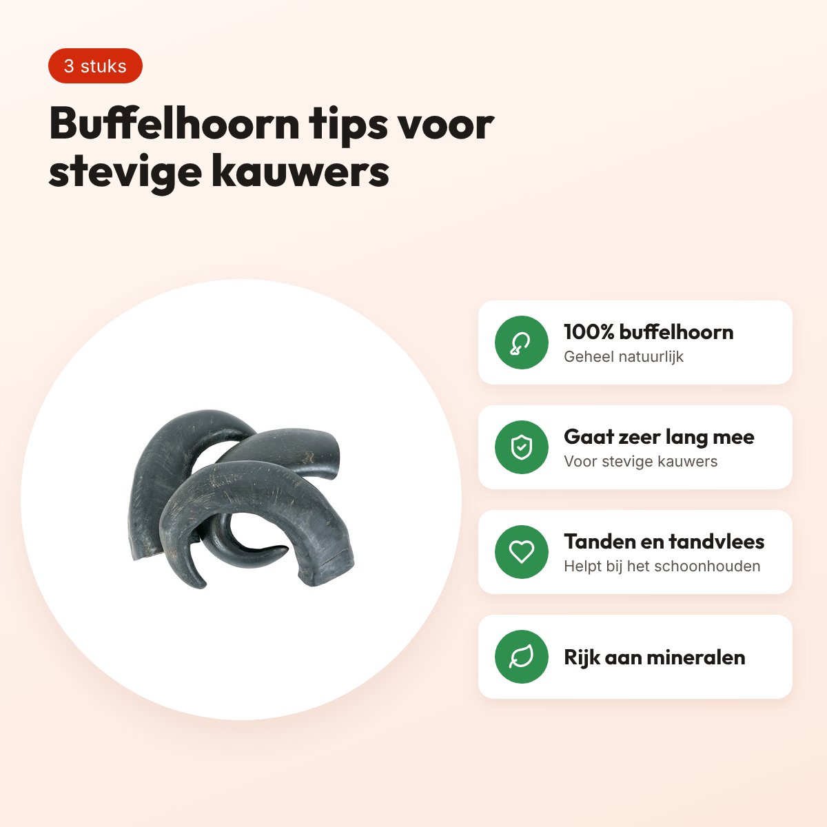 Petsnack hoorn tips 3 stuks – kauwsnack van buffelhoorn – voordelen